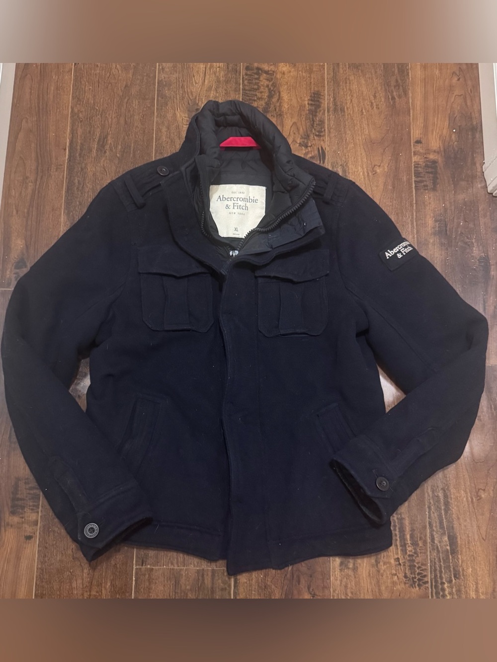 Y2K 2000’s Abercrombie & Fitch Mens Navy Blue Wool Blend Military Jacket Size XL